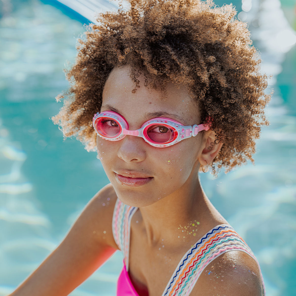 Pearl White Beautiful Bows Girl Kids' Swim Goggles - HoneyBug