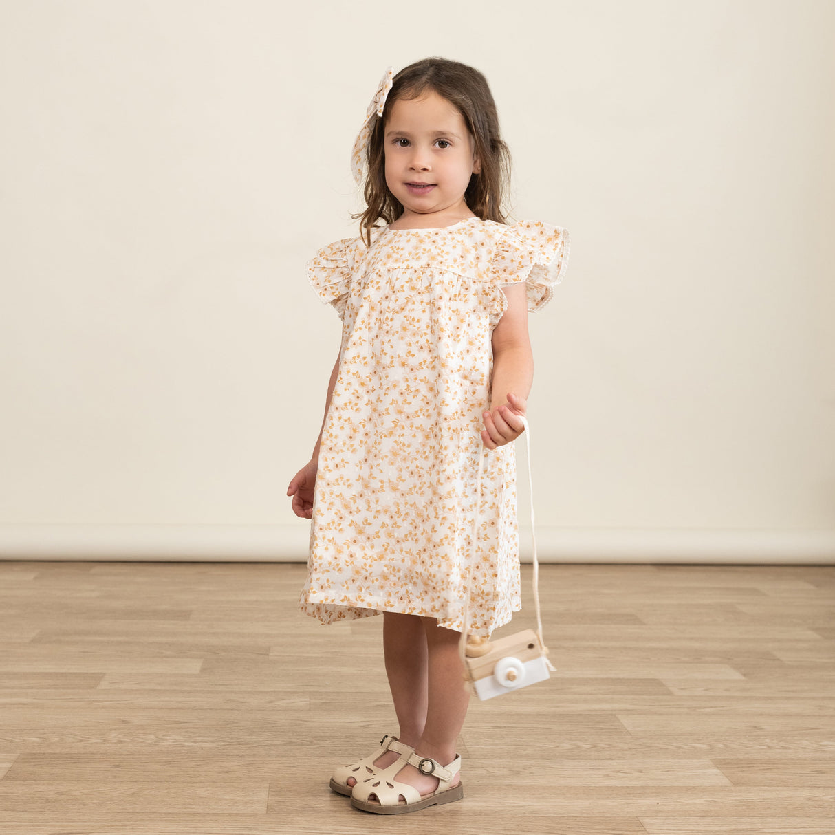 Organic Short Sleeve Flutter Dress - Gardenia - HoneyBug