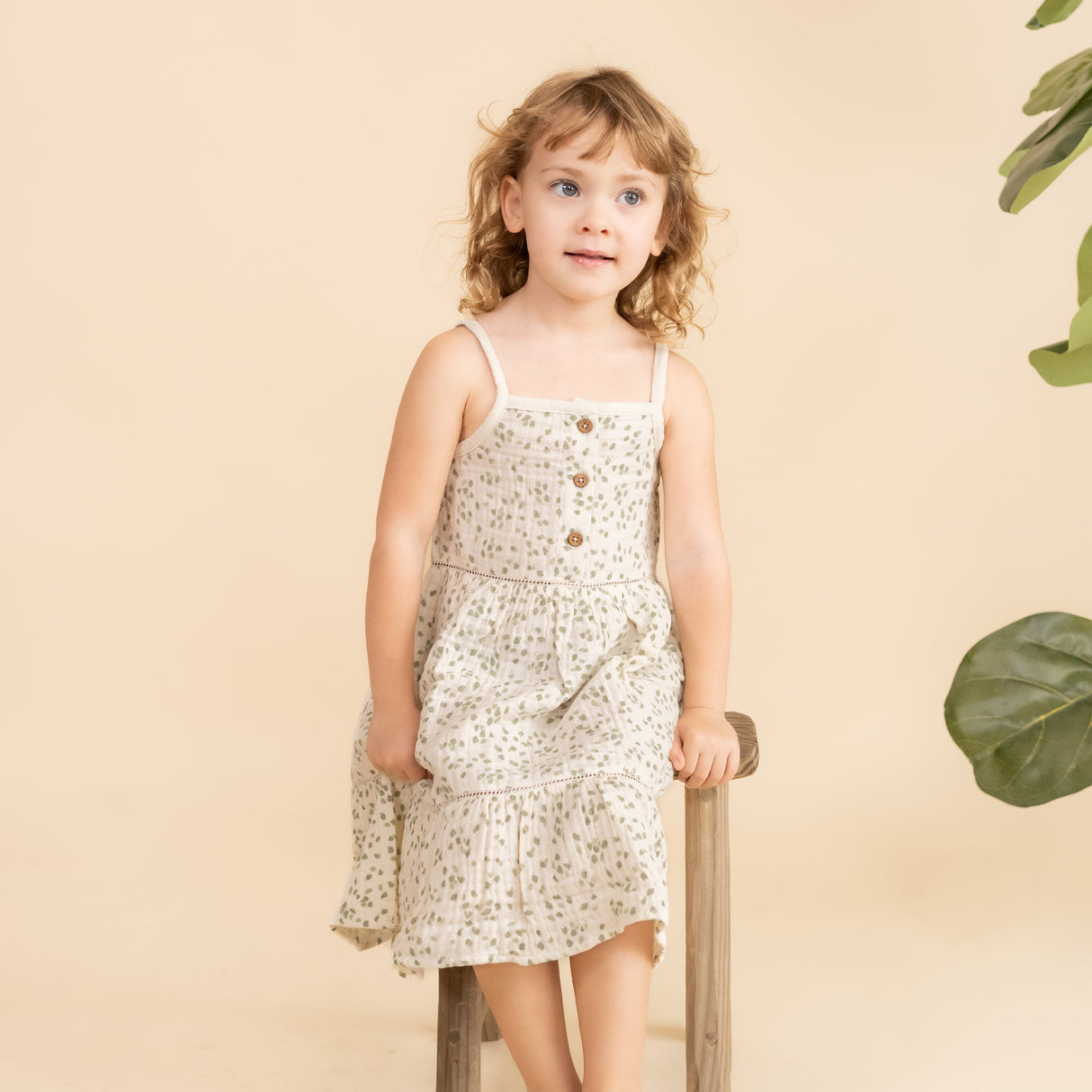 Organic Buttoned Tiered Dress - Petals - HoneyBug