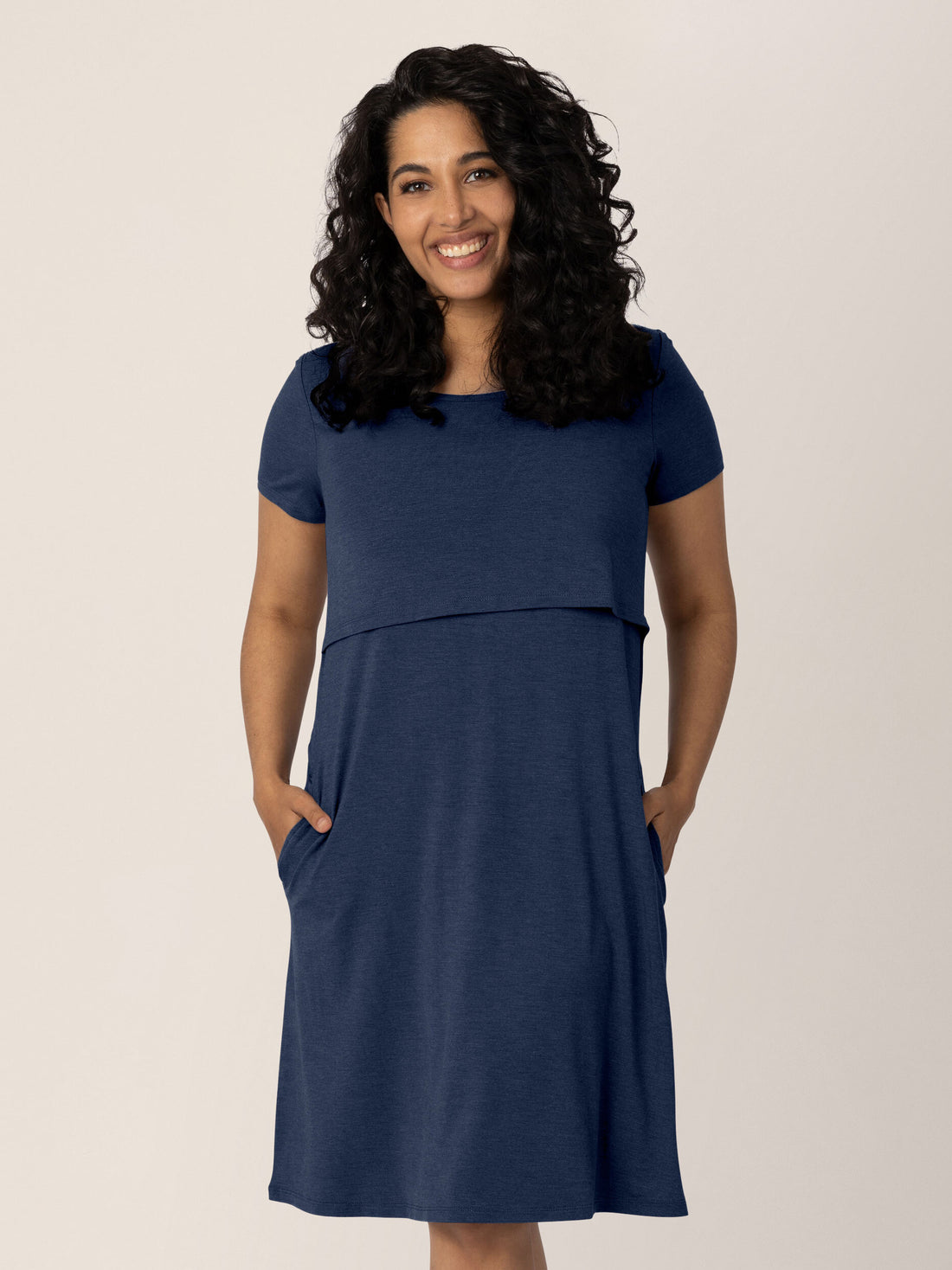 Eleanora Bamboo Maternity & Nursing Lounge Dress | Navy Heather - HoneyBug