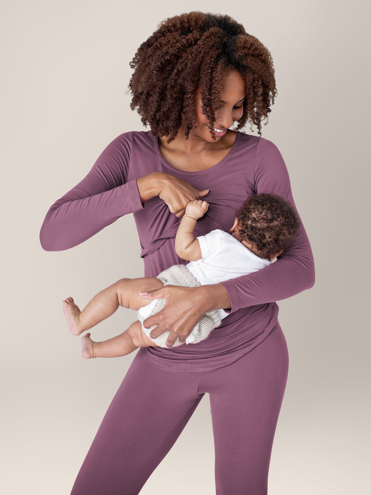 Jane Nursing Pajama Set | Burgundy Plum - HoneyBug