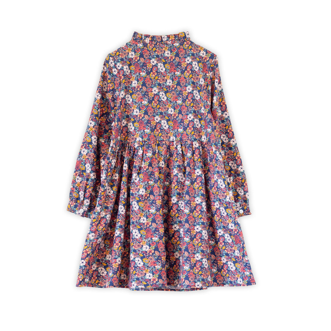 Girls Long Sleeves Dress with Front Ruffle | Garden Confetti - HoneyBug