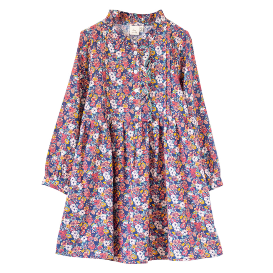 Girls Long Sleeves Dress with Front Ruffle | Garden Confetti - HoneyBug