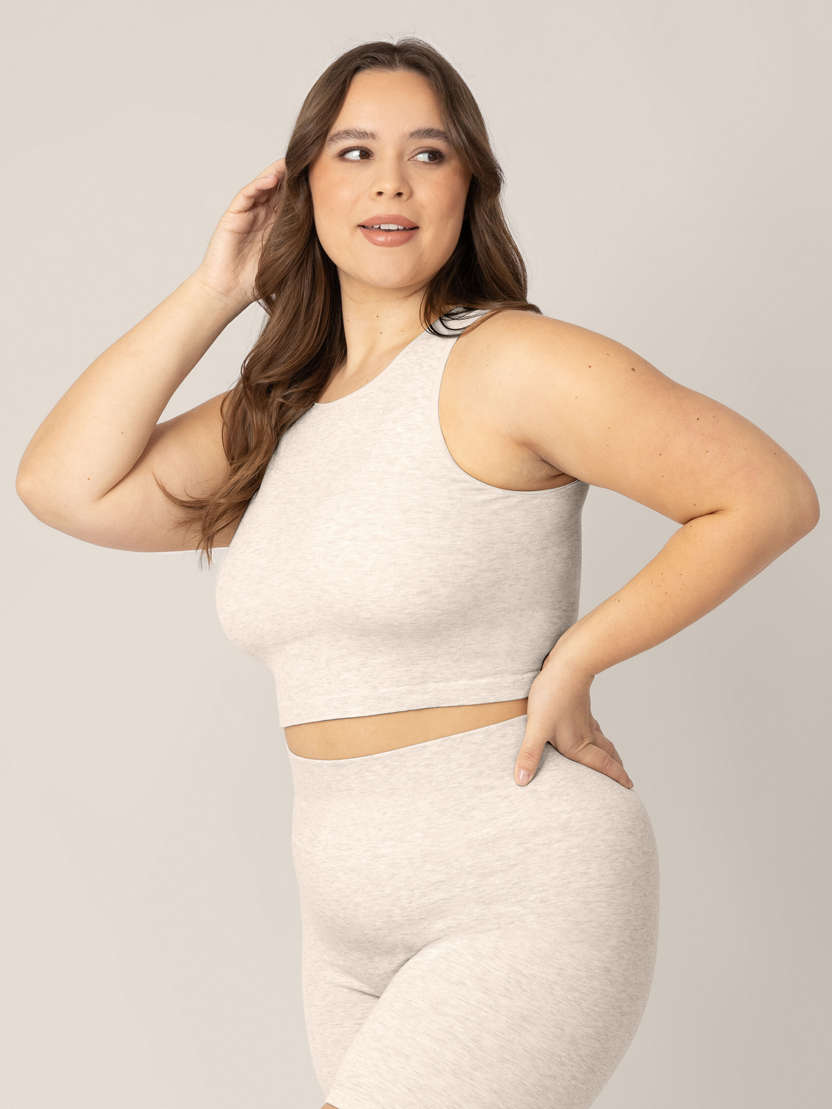 Sublime® Bamboo Maternity & Nursing Longline Bra Top | Oatmeal Heather - HoneyBug