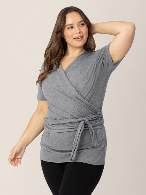 Organic Cotton Skin to Skin Wrap Top | Charcoal Grey Heather - HoneyBug