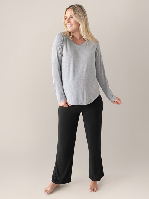 Bamboo Nursing & Maternity Long Sleeve T-shirt | Grey Heather - HoneyBug