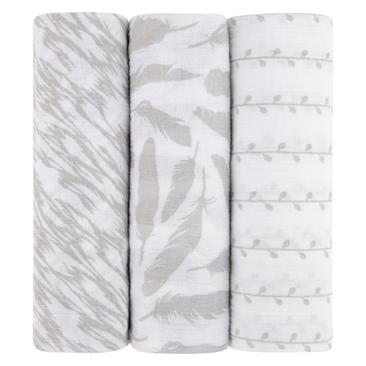 3 Pack Cotton Muslin Swaddle Blanket - Classic Grey - HoneyBug