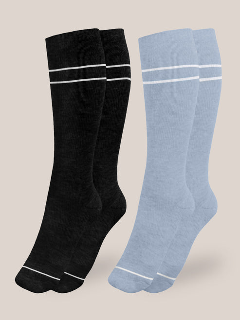 Premium Maternity Compression Socks (2-Pack) | Stone Blue & Black - HoneyBug
