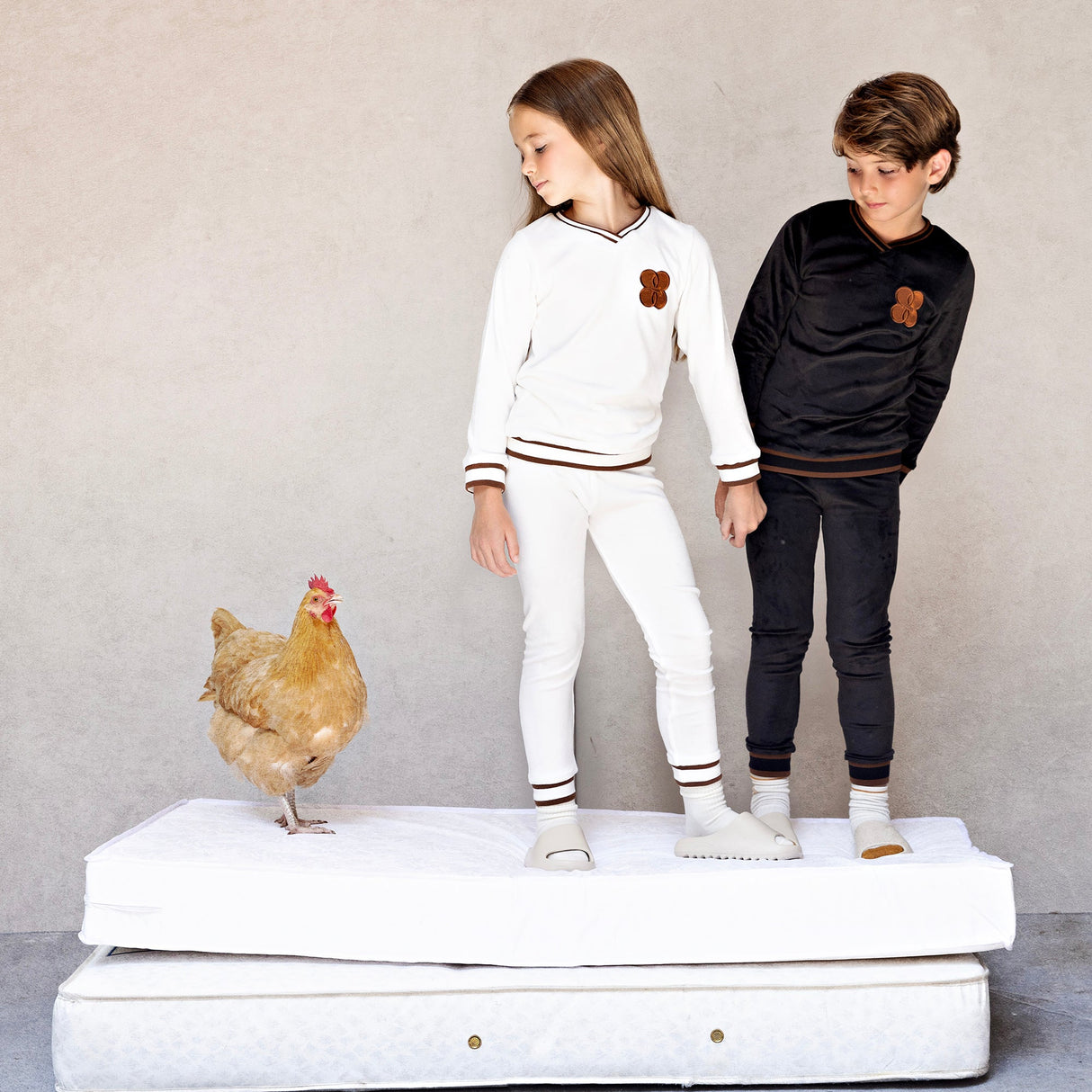 Copper Emblem and Trim Loungewear Set, Ivory Velour - HoneyBug