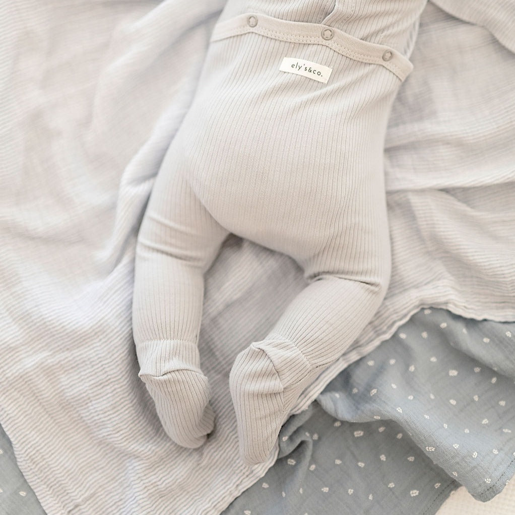 2 Pack Cotton Muslin Swaddle Blanket - Blue Leaf & Stripes - HoneyBug