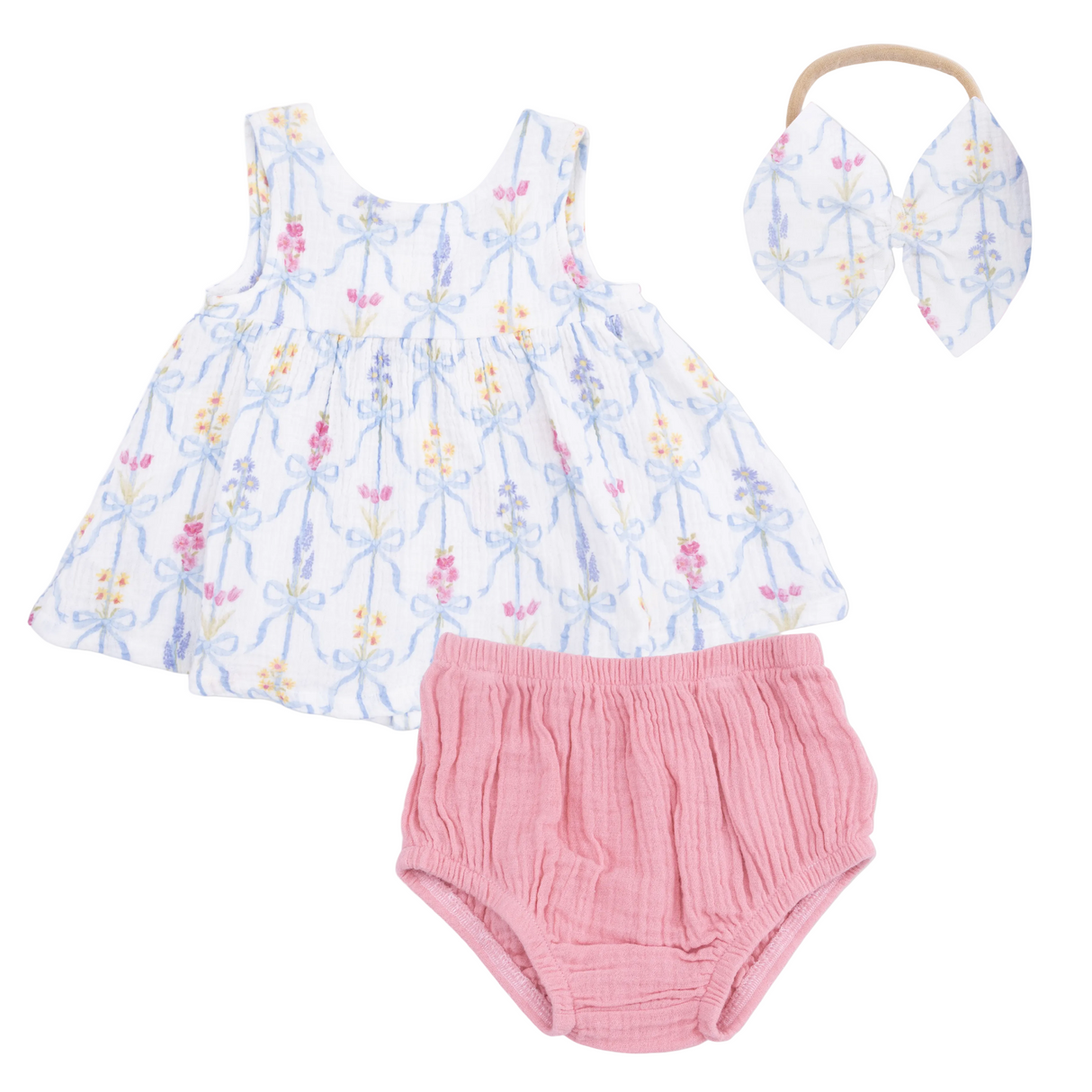 Ribbon Bouquets - Dress with Bow & Bloomer with Bow on Headband Set