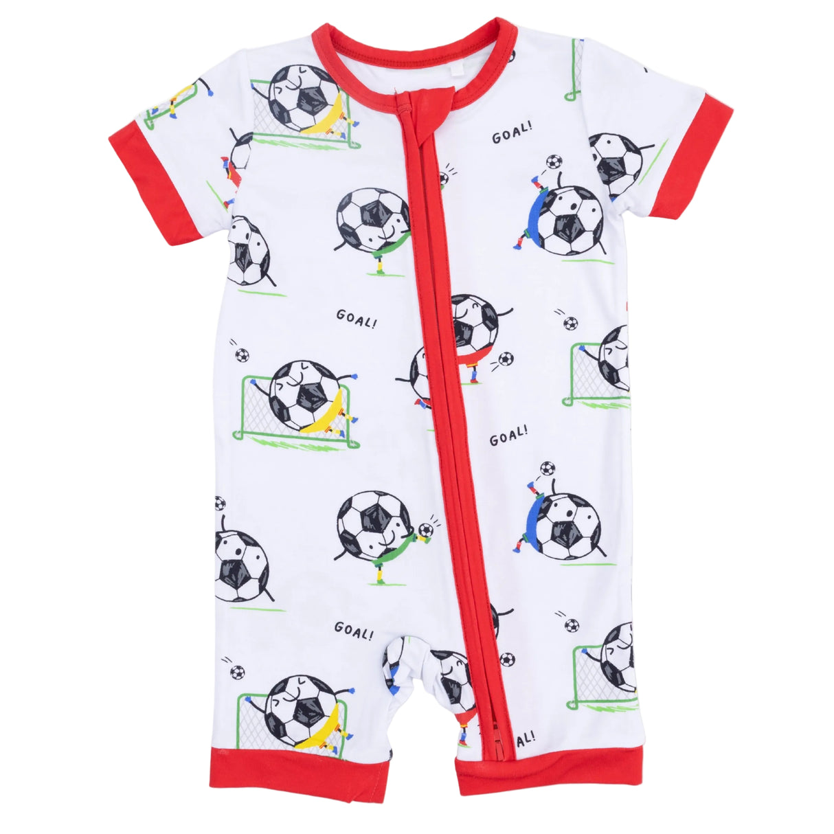Soccer Balls Playing Soccer Blue - Shortie 2 Way Zipper Romper