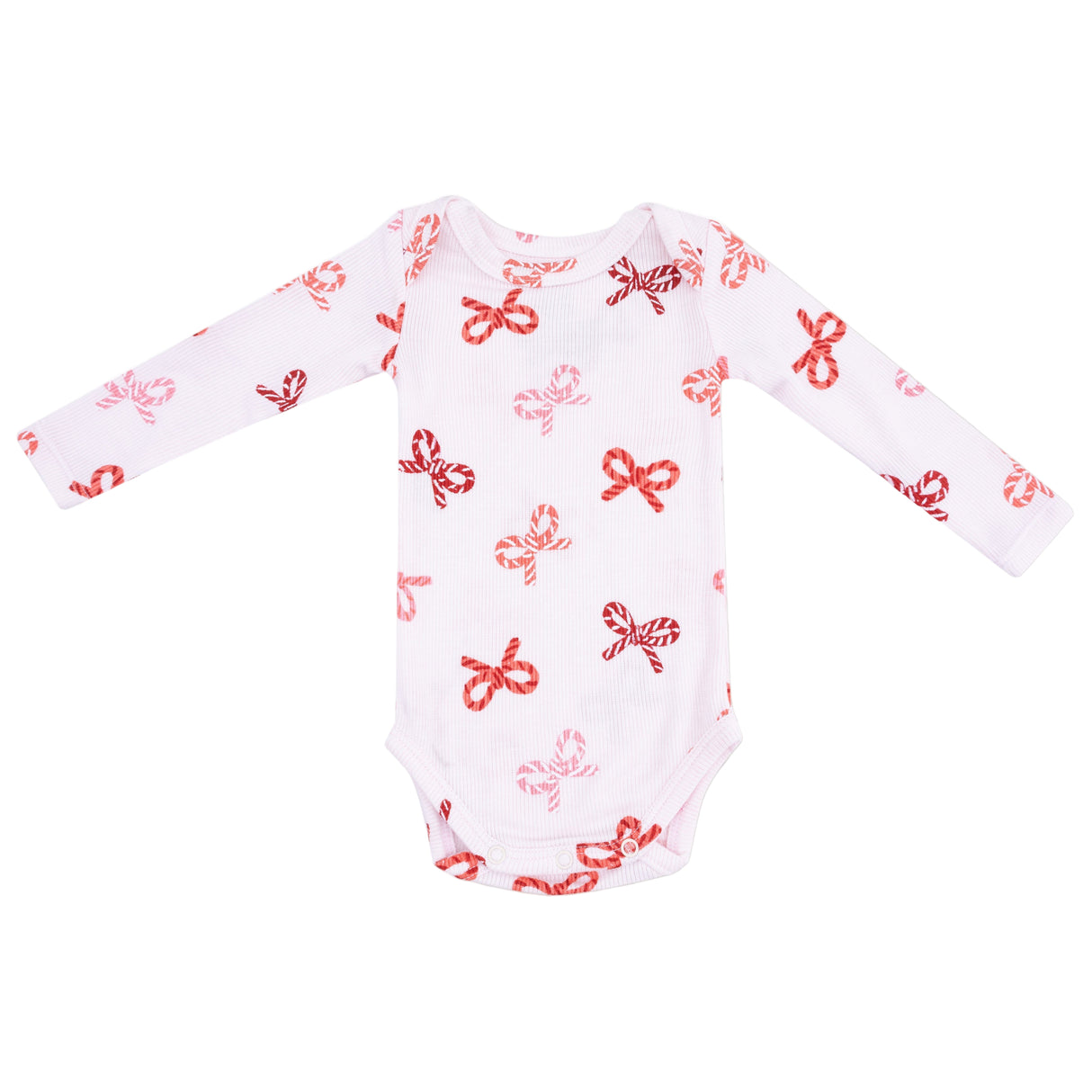 Lap Shoulder Bodysuit - Candy Cane Bows - HoneyBug