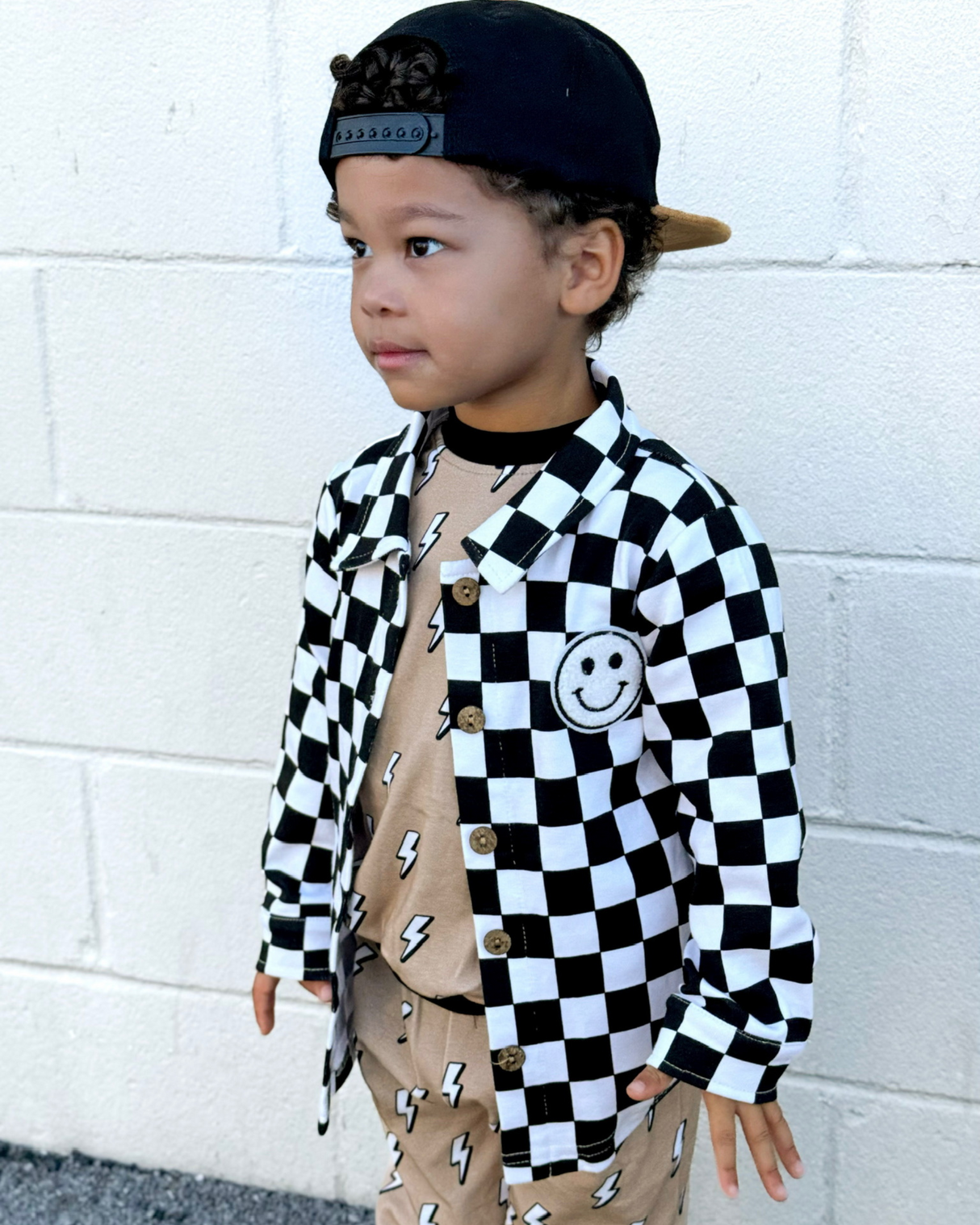 Cotton Shacket | Smiley Checkered Black - HoneyBug