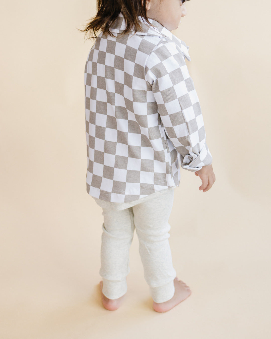 Cotton Shacket | Smiley Checkered Latte - HoneyBug