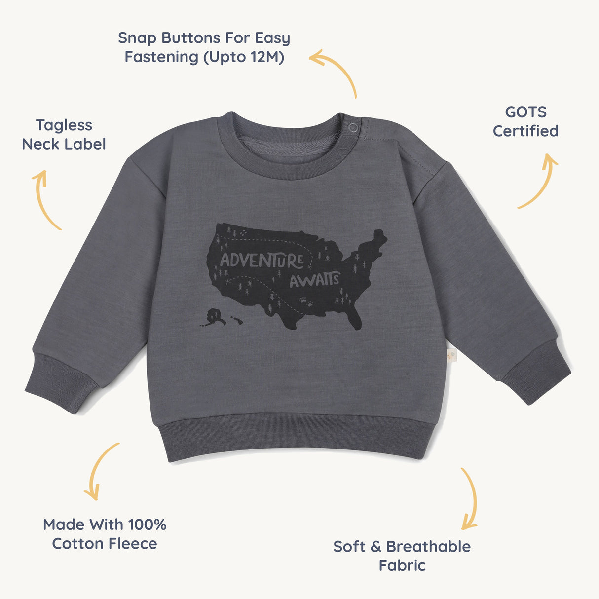 Organic Fleece Sweatshirt - Adventure Awaits - HoneyBug