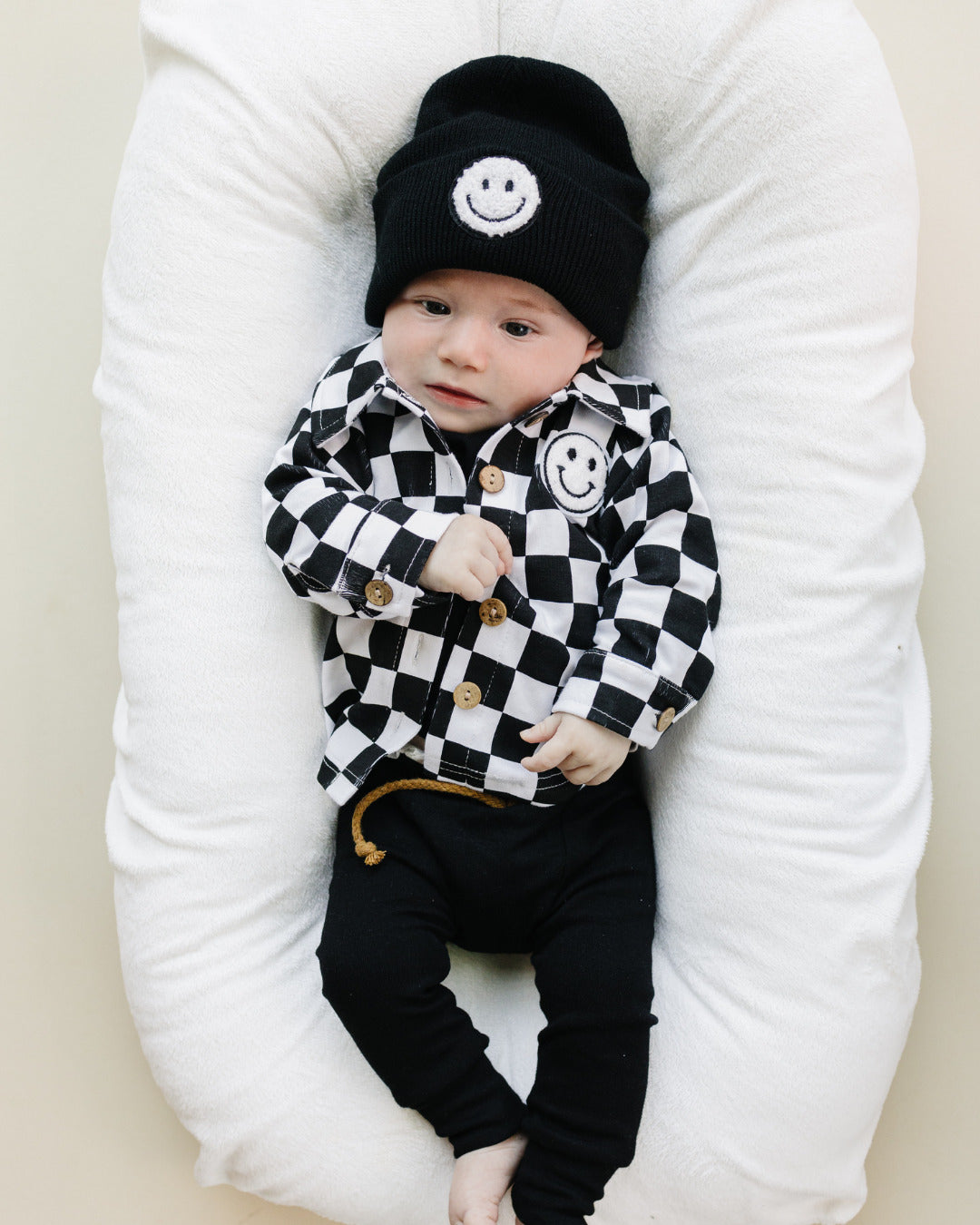 Cotton Shacket | Smiley Checkered Black - HoneyBug
