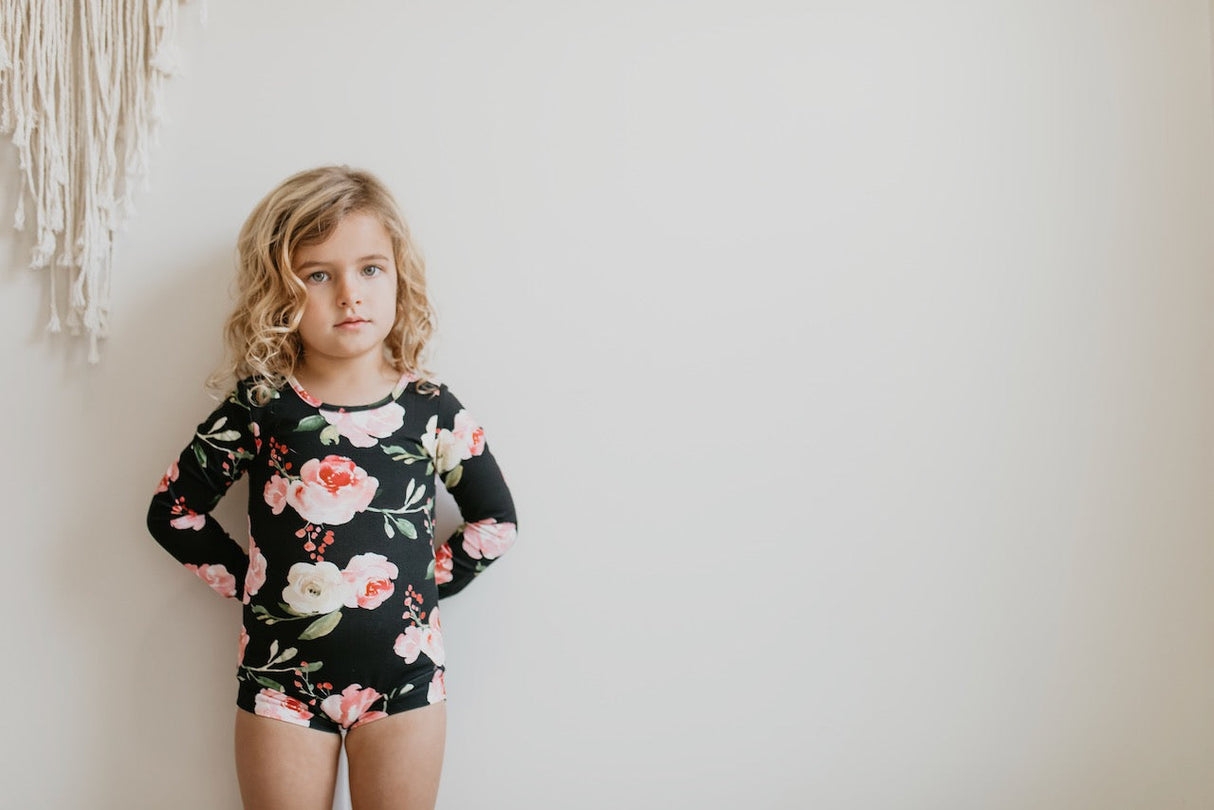 Black Floral Leotard - HoneyBug