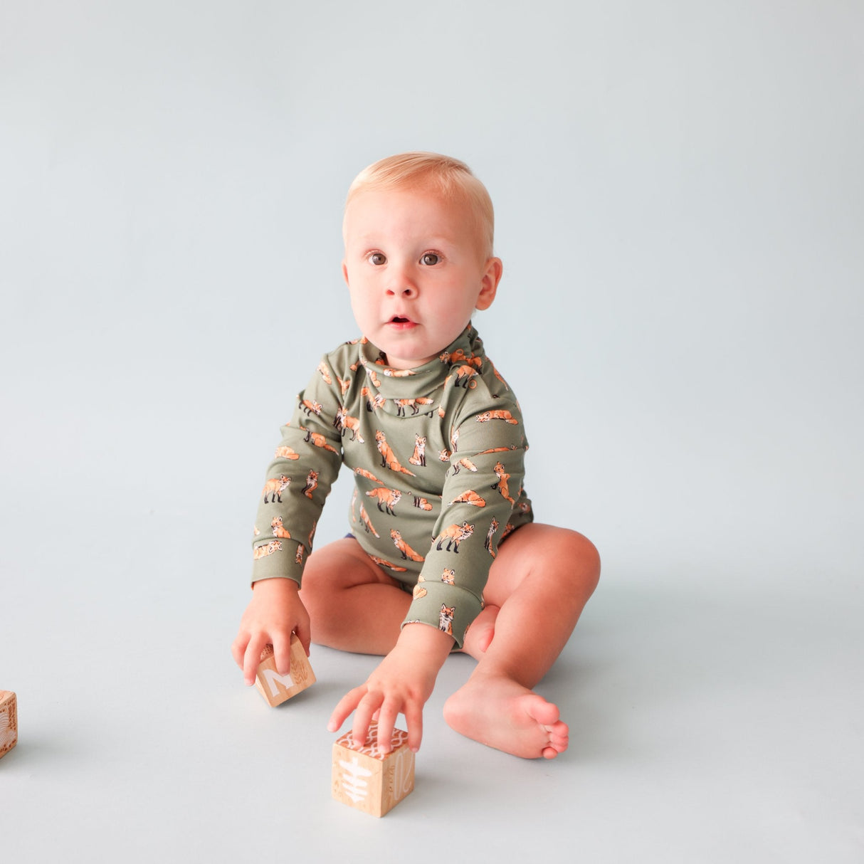 Green Fox Turtleneck Onesie - HoneyBug