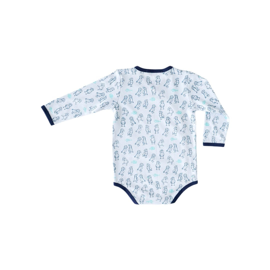 Puffin Print Kimono Onesie - HoneyBug