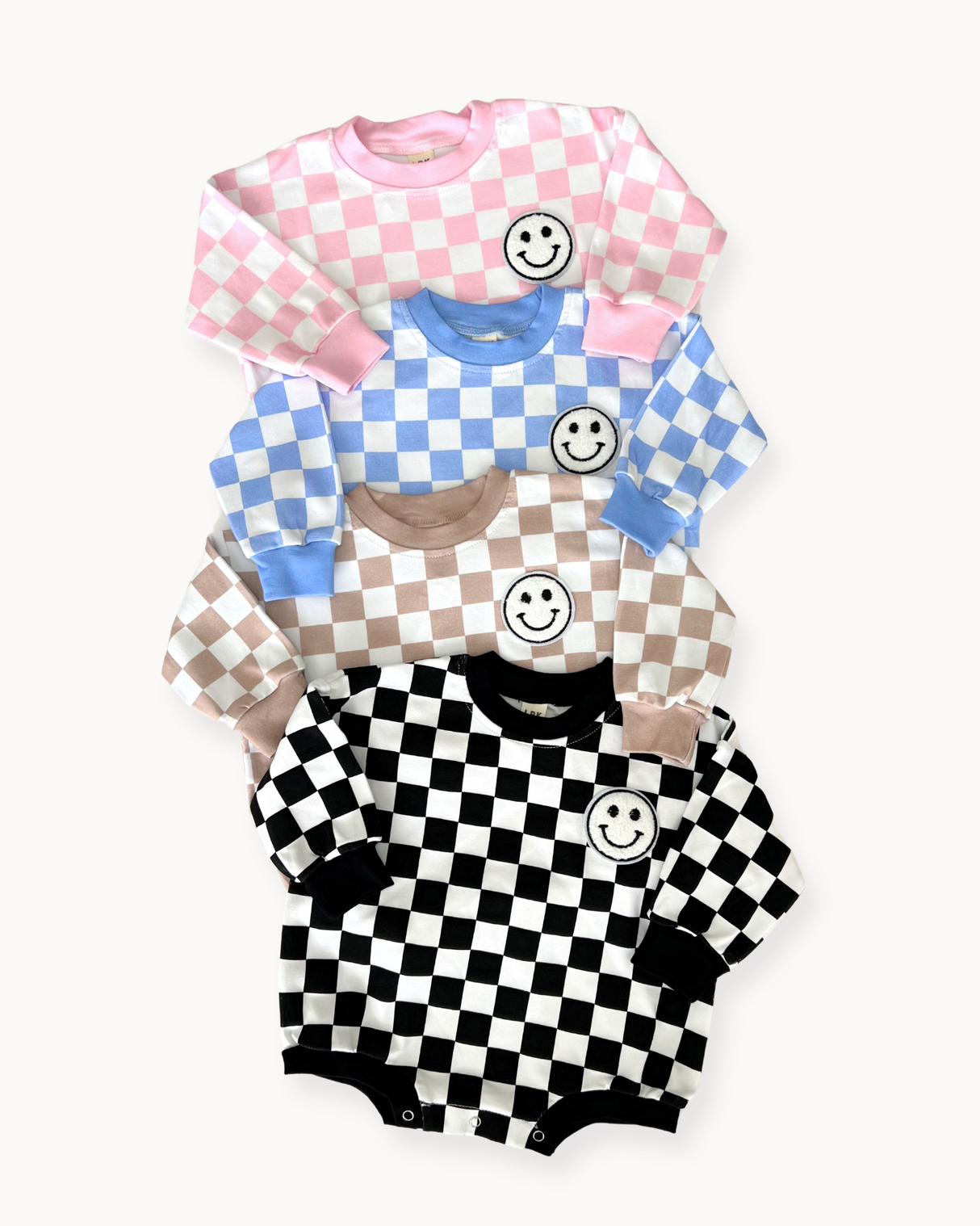 Bubble Romper | Checkered Smiley Latte - HoneyBug
