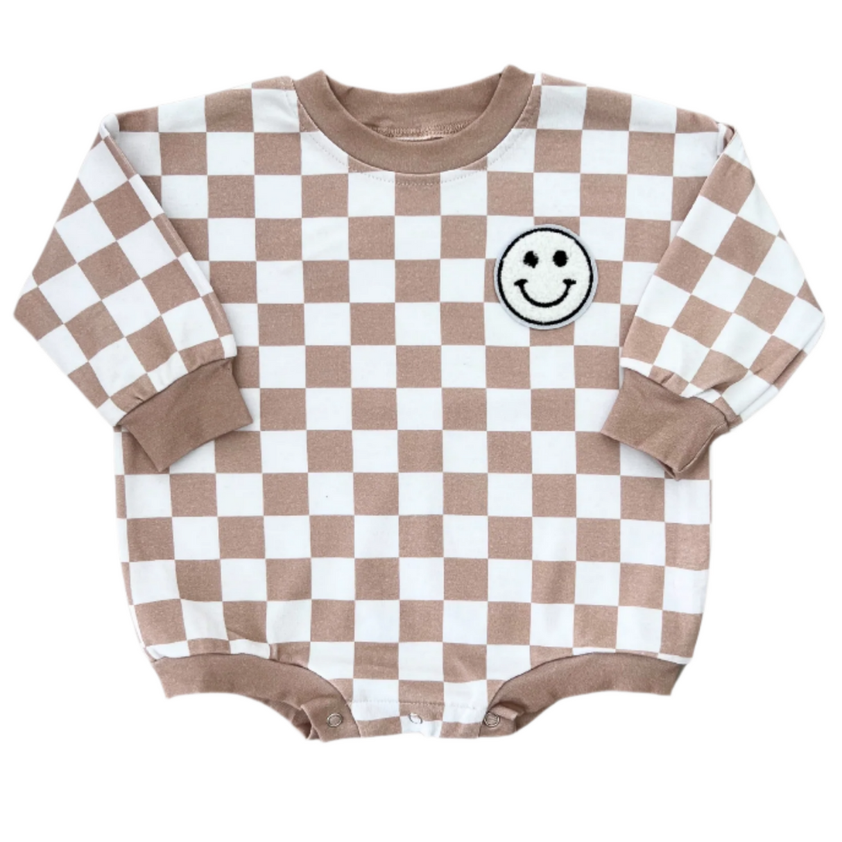 Bubble Romper | Checkered Smiley Latte - HoneyBug