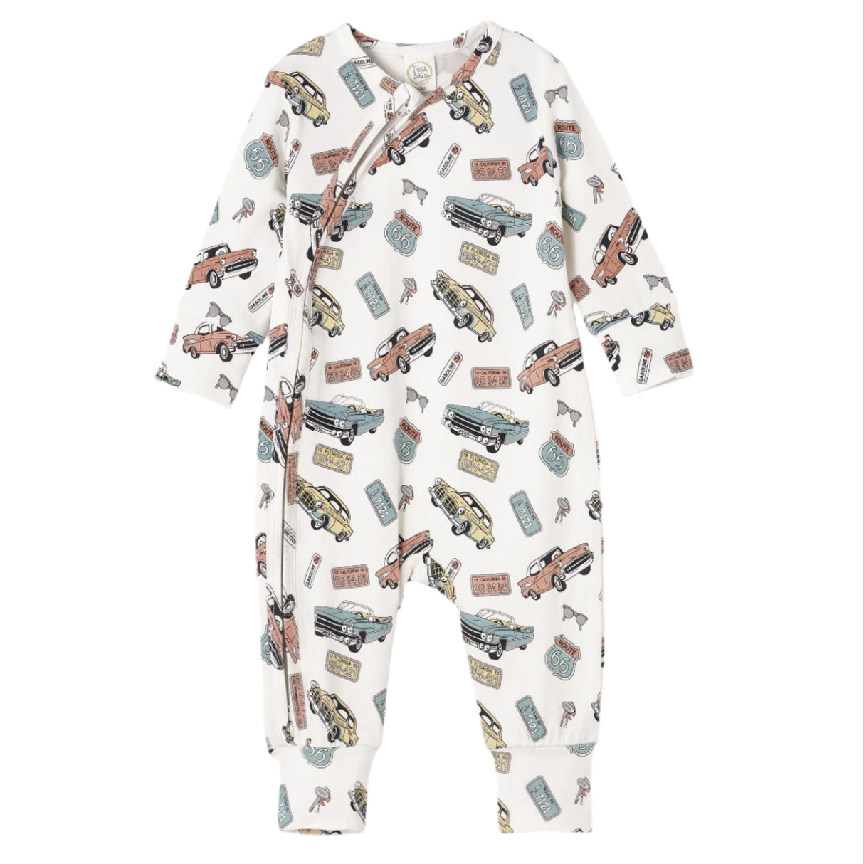 Baby Zipper Romper – Bamboo Route 66 Classic Car Print - HoneyBug