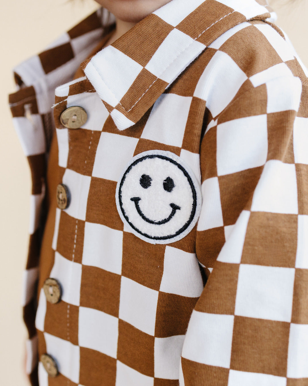 Cotton Shacket | Smiley Checkered Copper - HoneyBug
