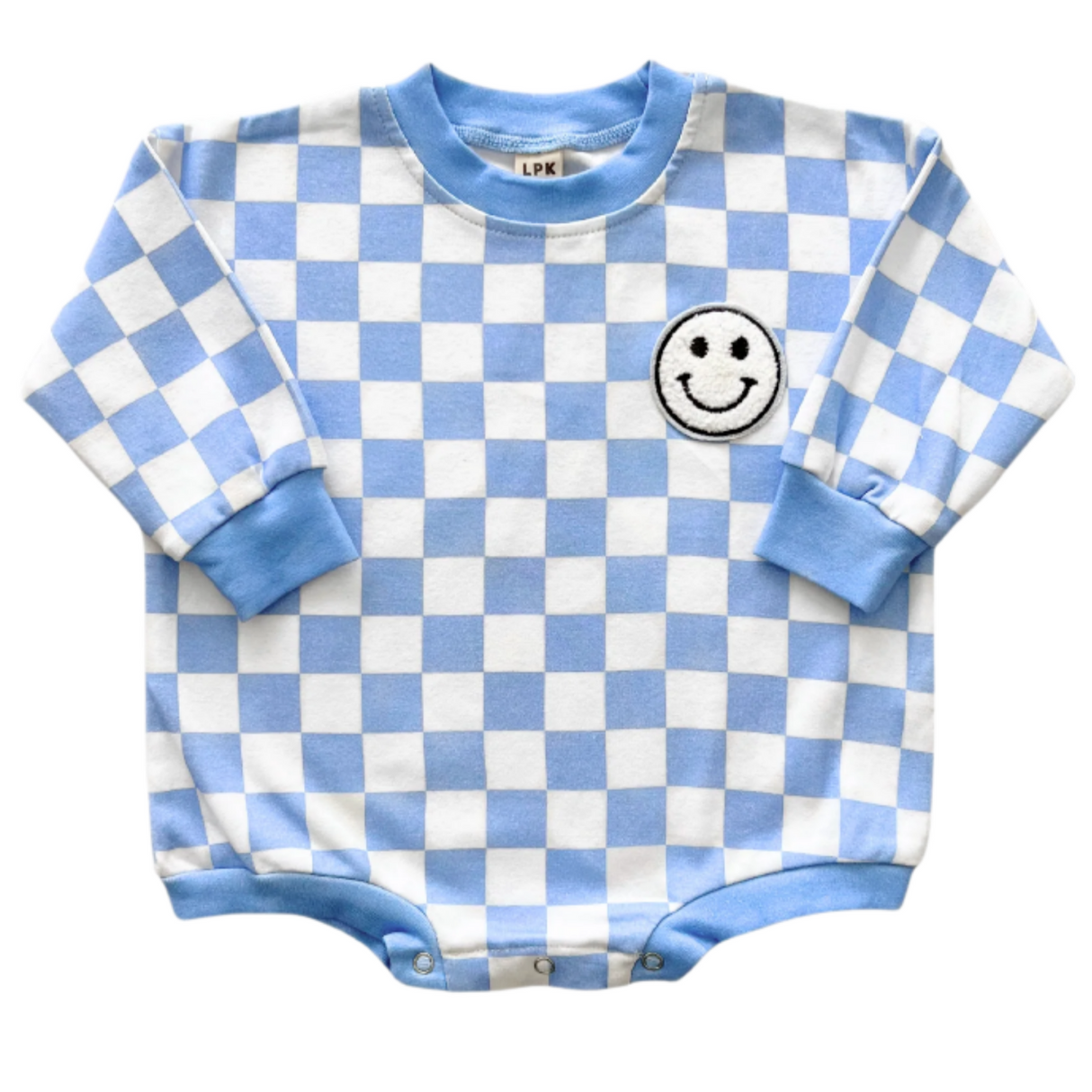 Bubble Romper | Checkered Smiley Blue - HoneyBug