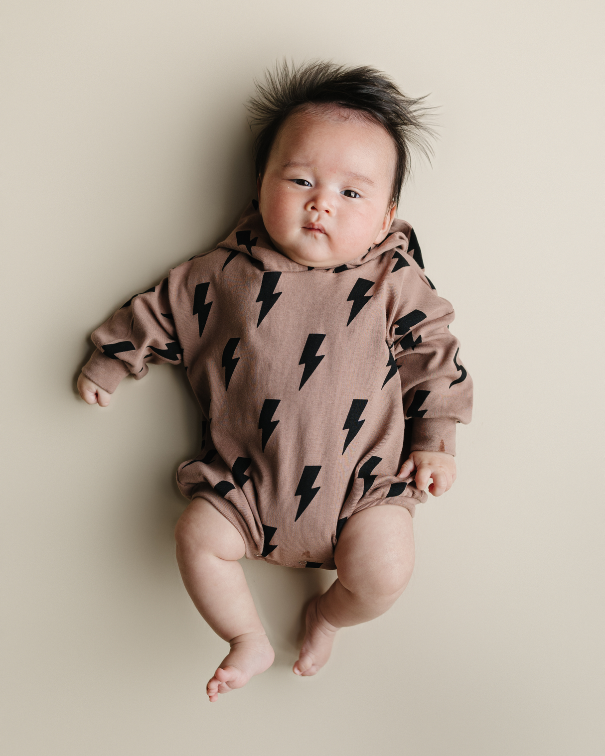Hooded Bubble Romper | Mocha Bolts - HoneyBug