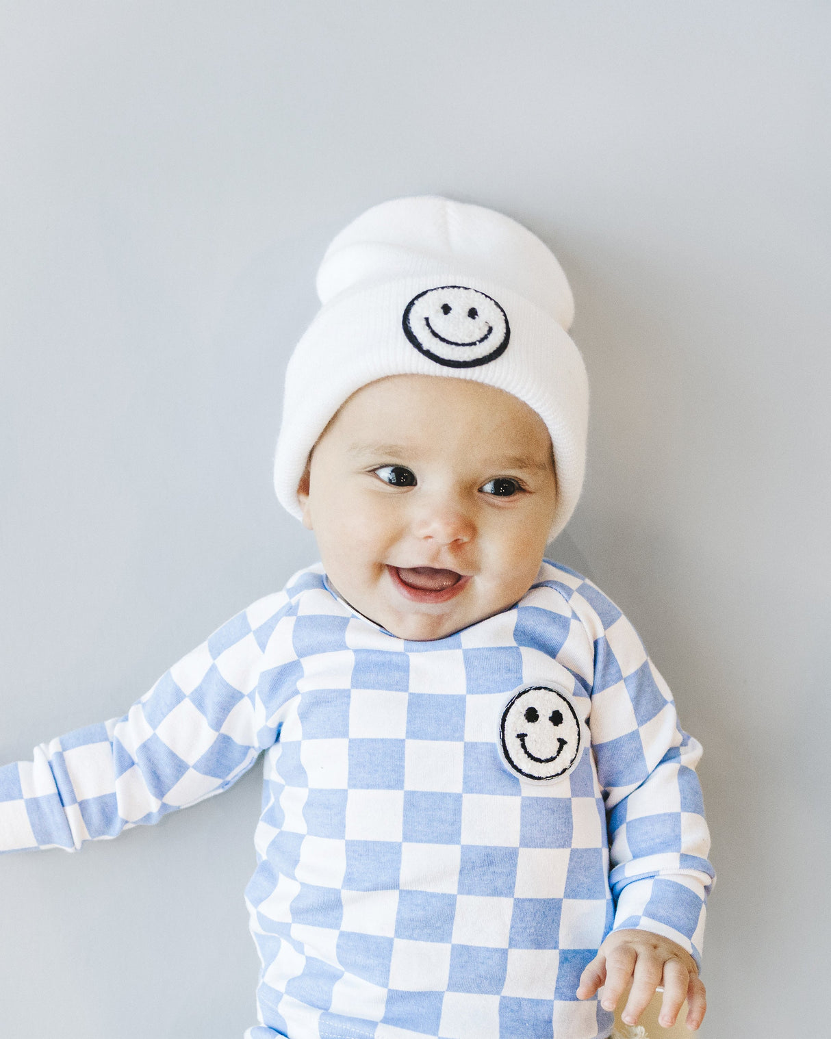 Checkered Smiley Lounge Set | Blue - HoneyBug