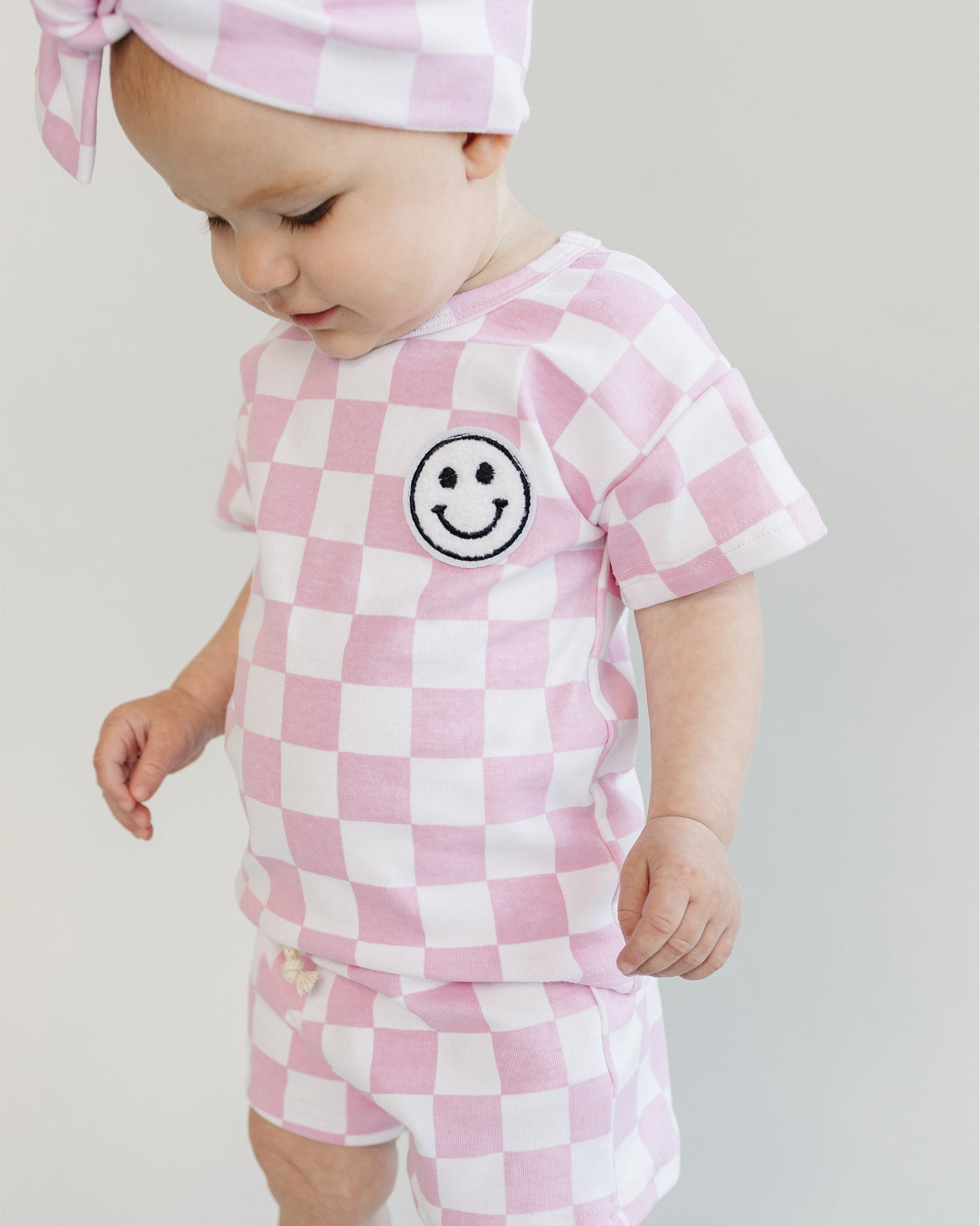 Checkered Shorts Set | Pink - HoneyBug