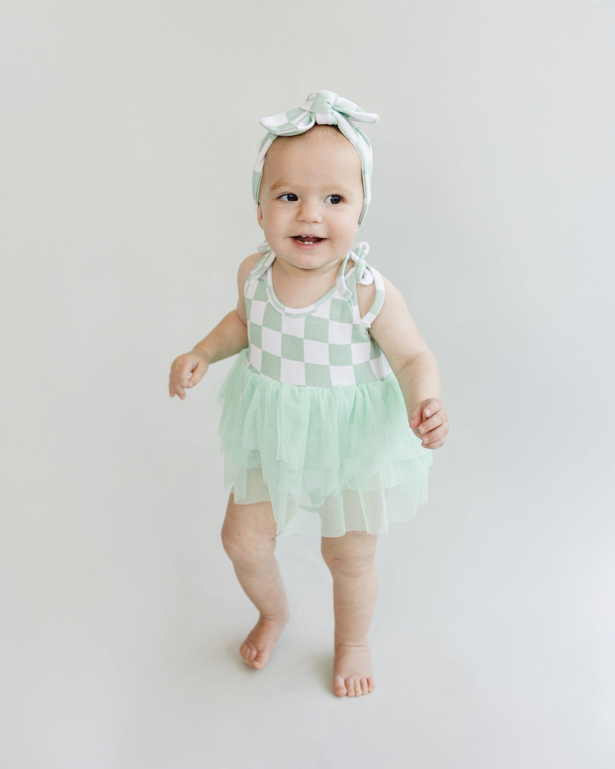 Tutu Romper | Checkered Mint - HoneyBug