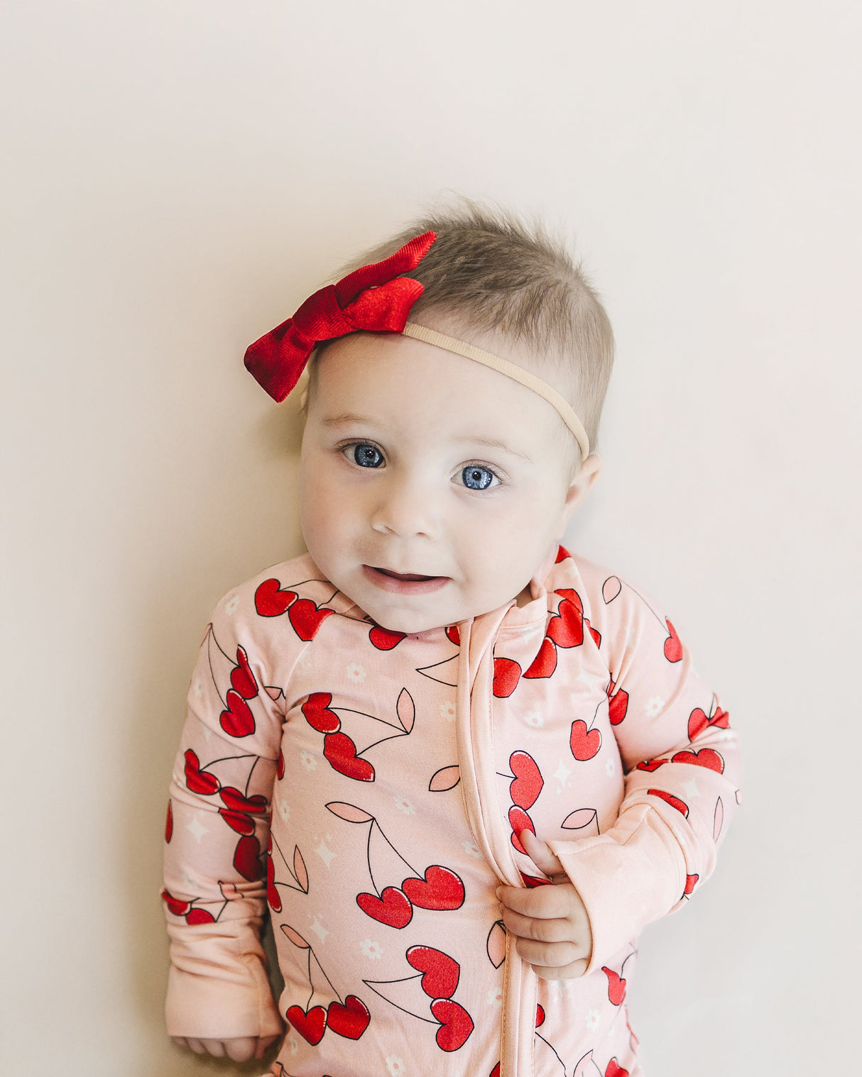 Bamboo Zip Romper | Cherry Heart - HoneyBug