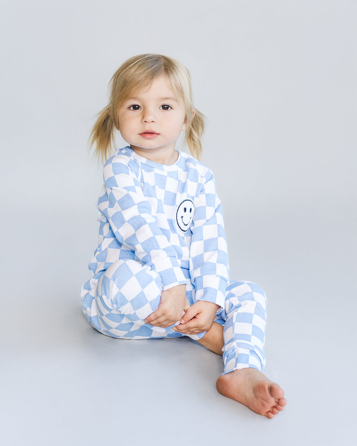 Checkered Smiley Lounge Set | Blue - HoneyBug