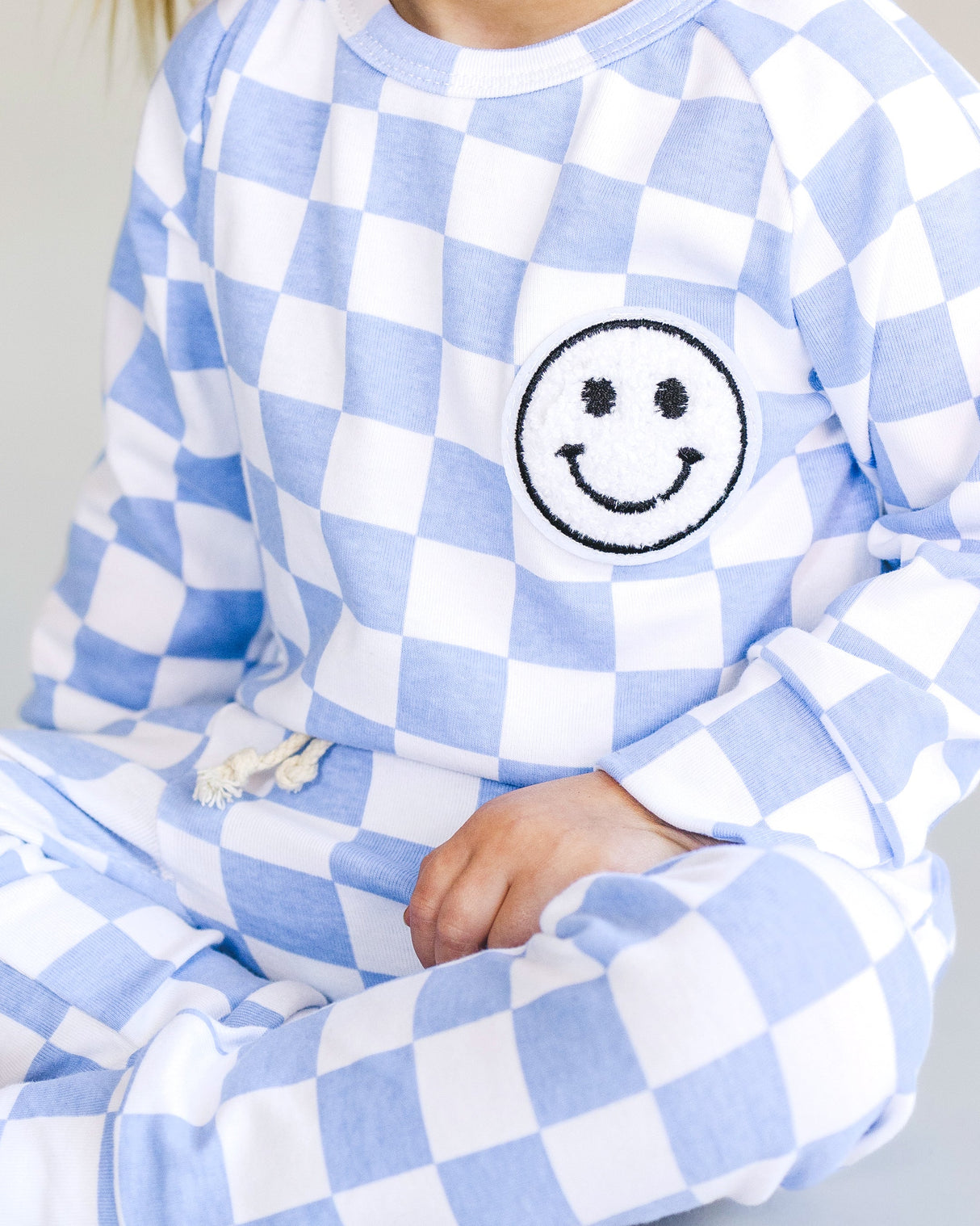 Checkered Smiley Lounge Set | Blue - HoneyBug