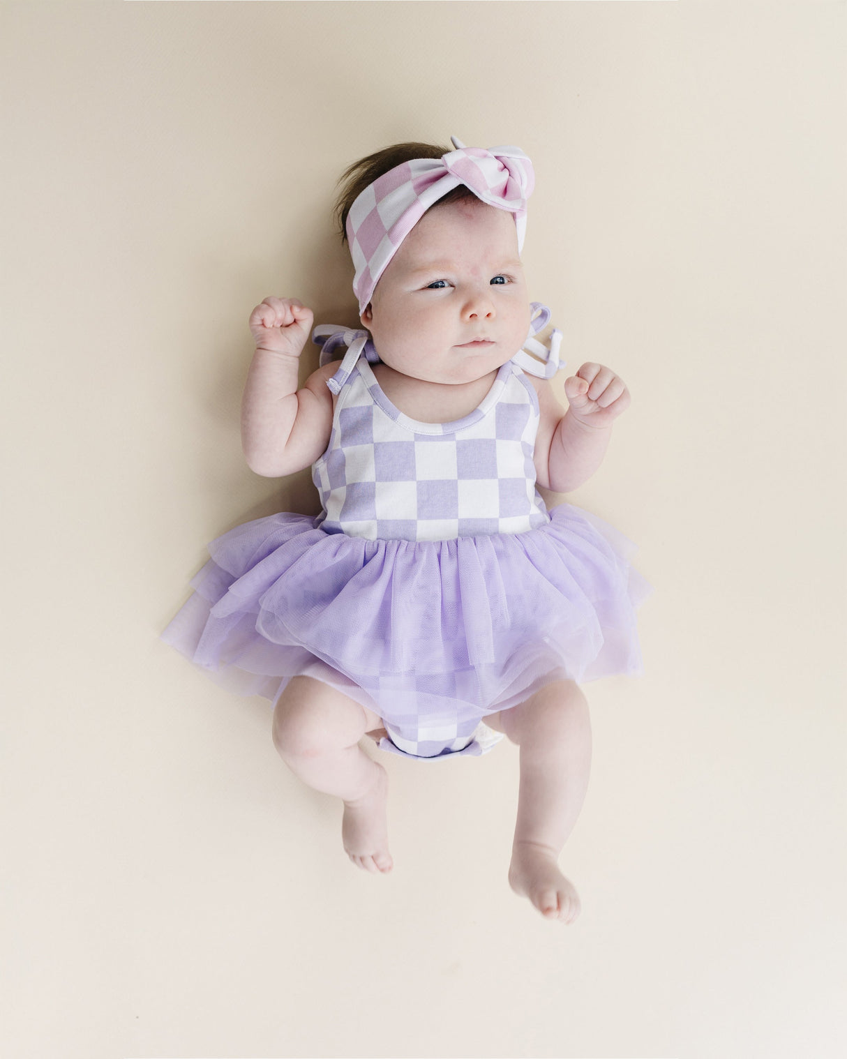 Tutu Romper | Checkered Lavender - HoneyBug