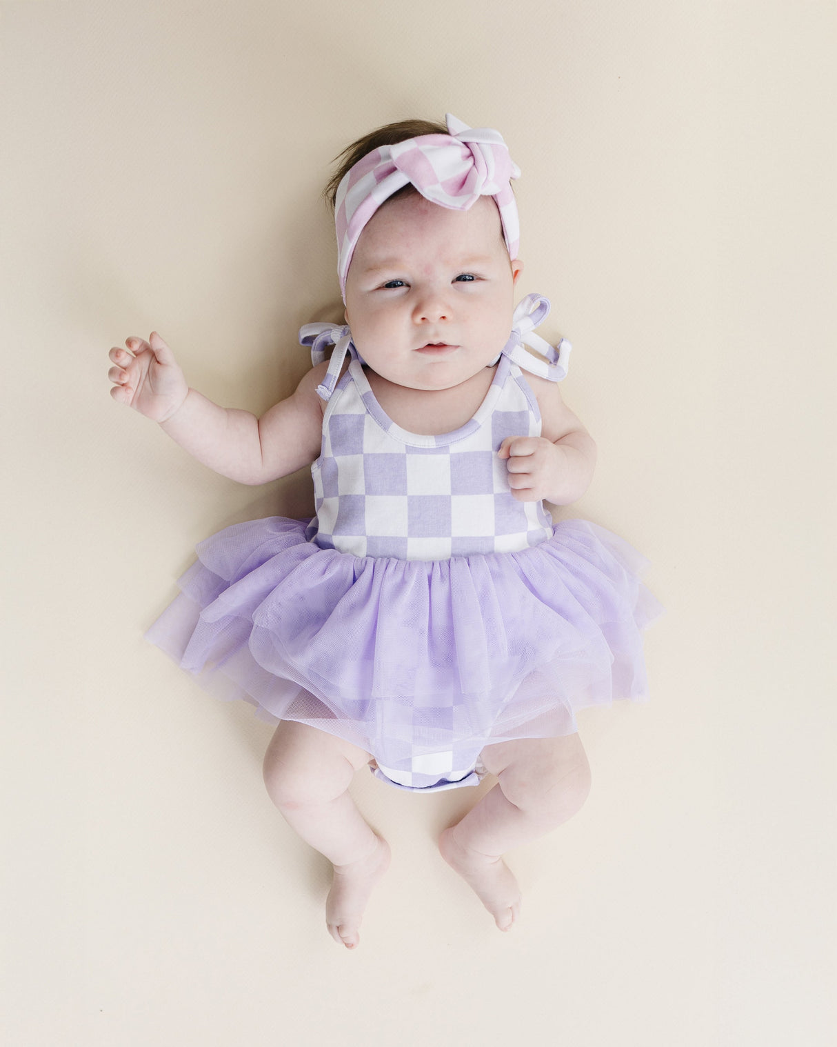 Tutu Romper | Checkered Lavender - HoneyBug