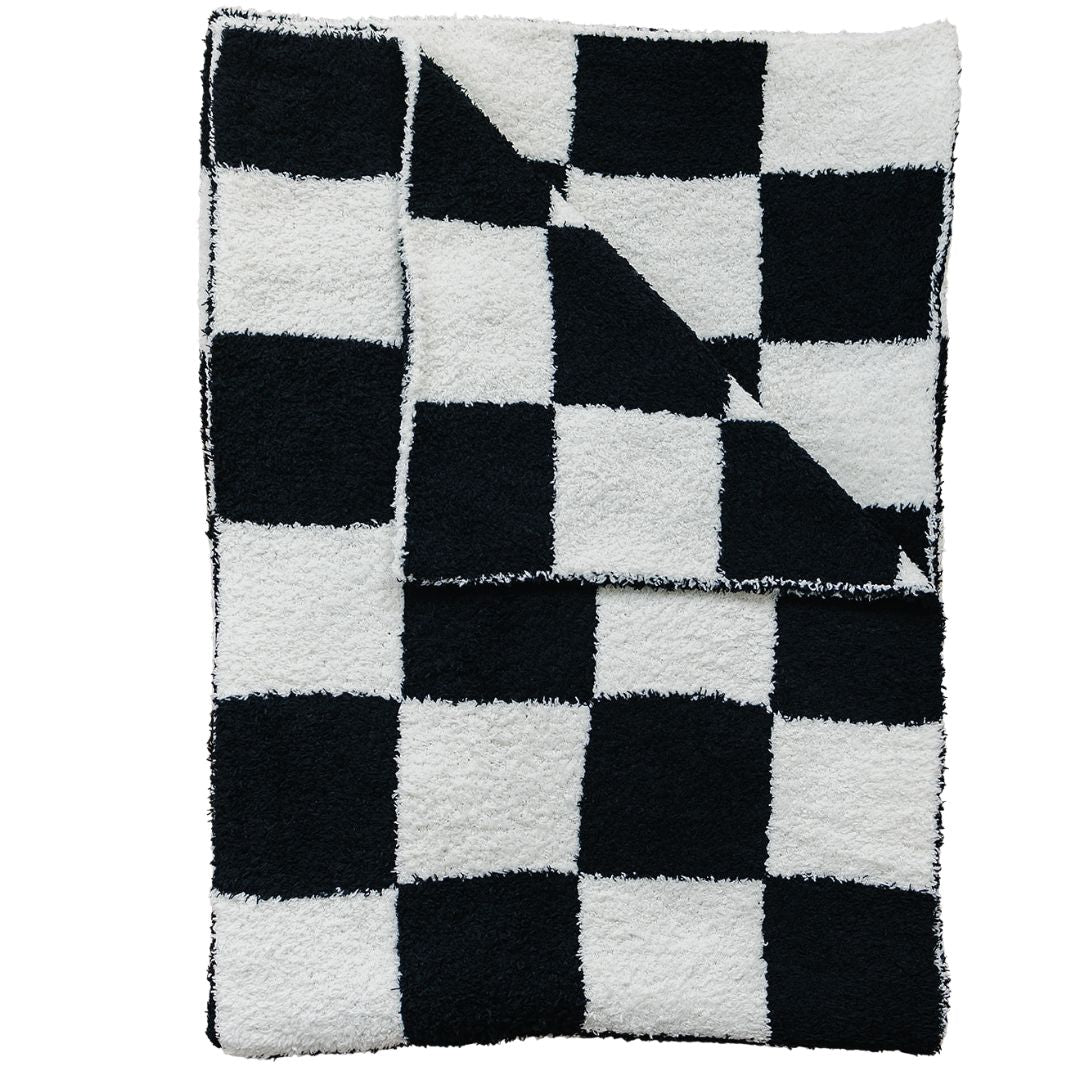 Black + White Checkered Plush Blanket - HoneyBug