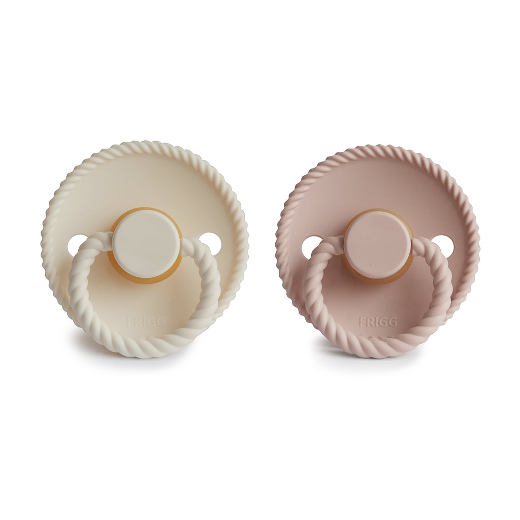 FRIGG Rope Natural Rubber Pacifier 2-Pack - Blush/Cream - HoneyBug