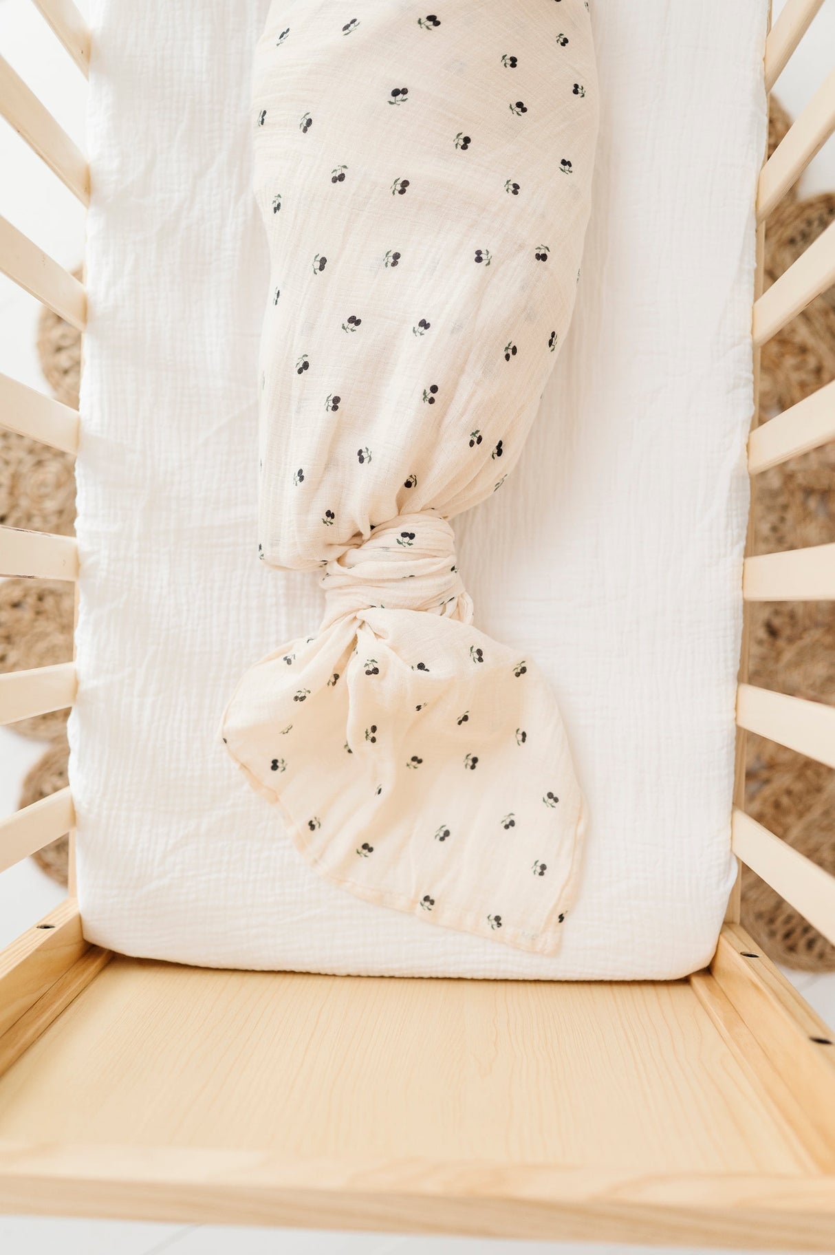 Cotton Muslin Swaddle Blanket - Blue Cherry - HoneyBug