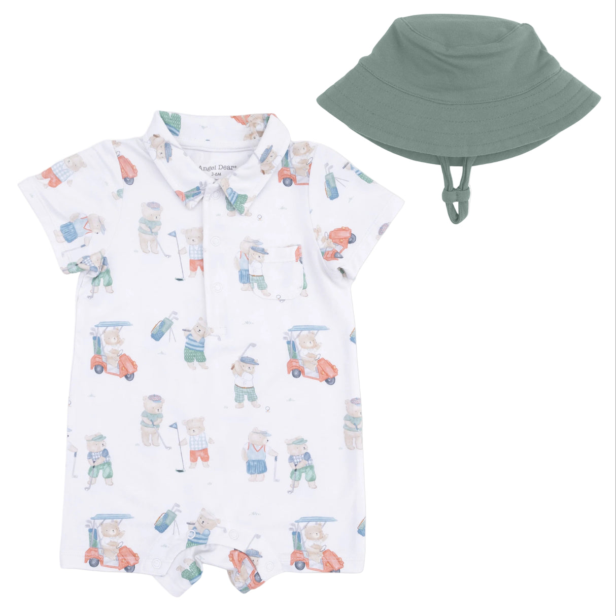 Golfing Teddy Bears - Polo Shortie with Bucket hat