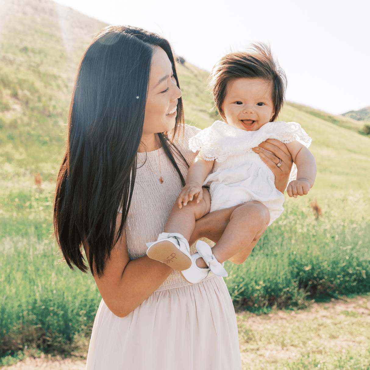 Toasted Bright White Knotted Bow Baby Shoe - HoneyBug