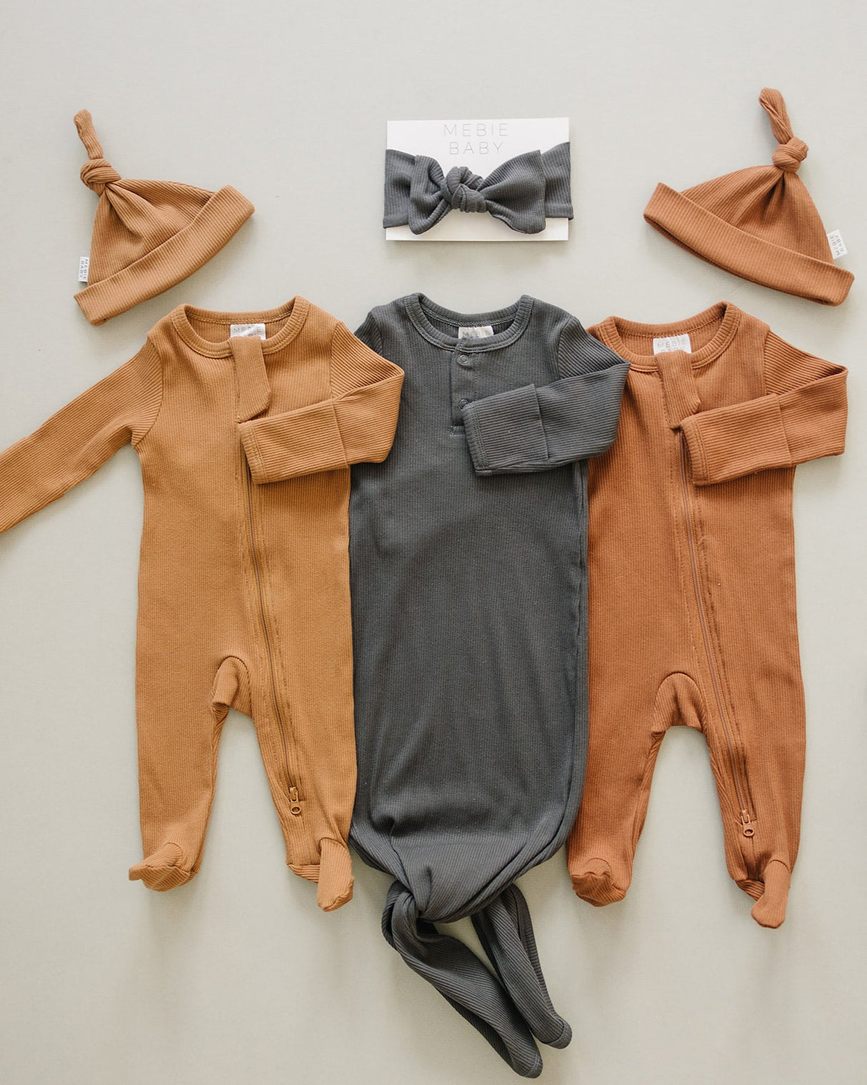 Charcoal Organic Cotton Ribbed Knot Gown - HoneyBug