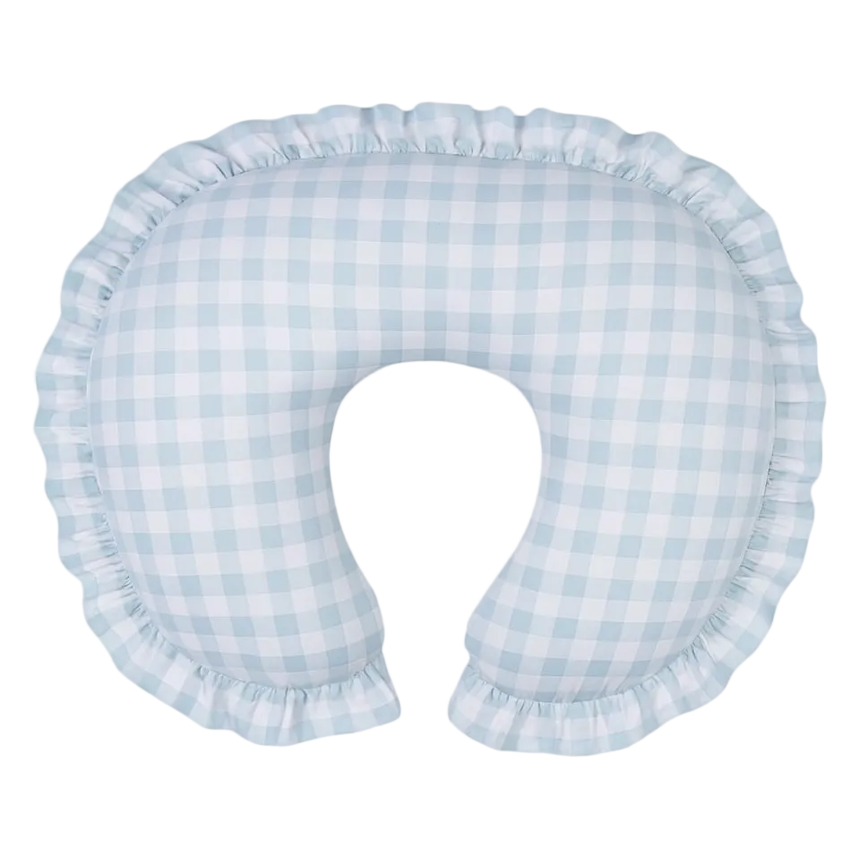 Blue Checkered Ruffle Nursing Pillow Cover