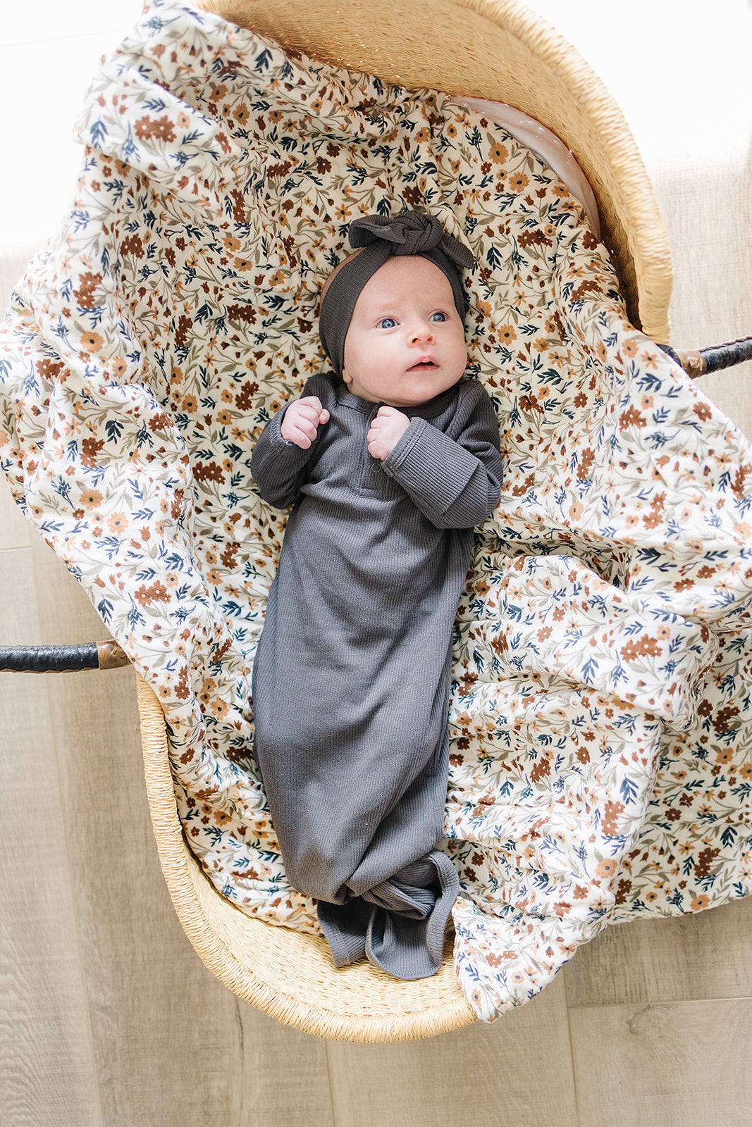 Charcoal Organic Cotton Ribbed Knot Gown - HoneyBug