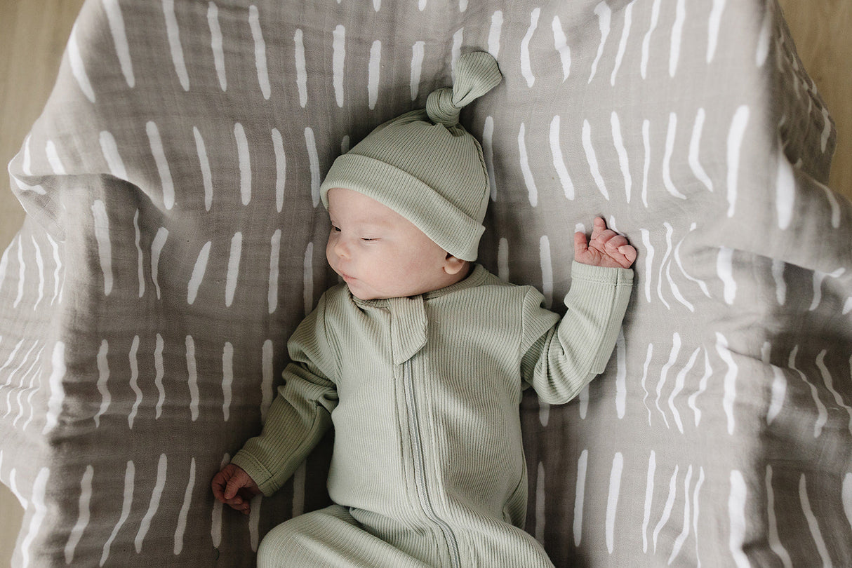 Sage Organic Ribbed Newborn Knot Hat - HoneyBug