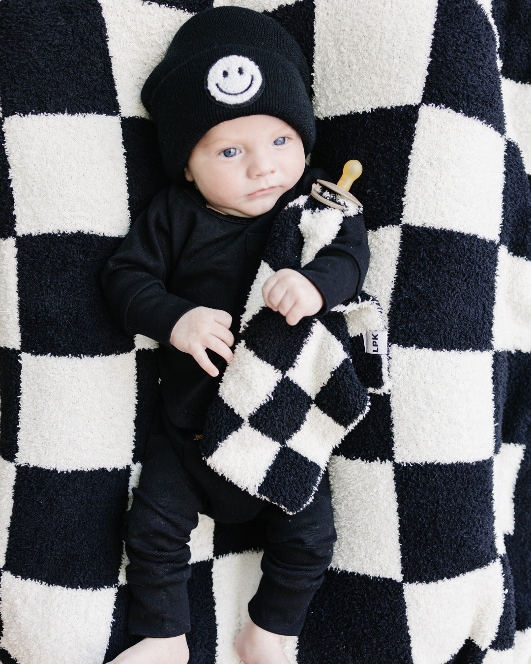Checkered Plush Lovey | Black - HoneyBug