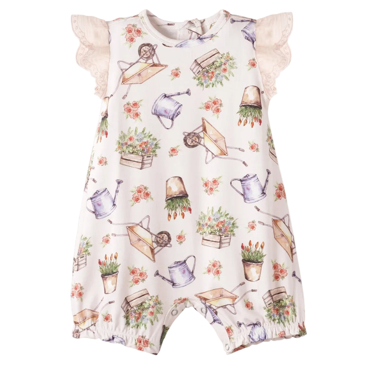 Petal Patch Baby Girl Romper – Bamboo One-Piece with Eyelet