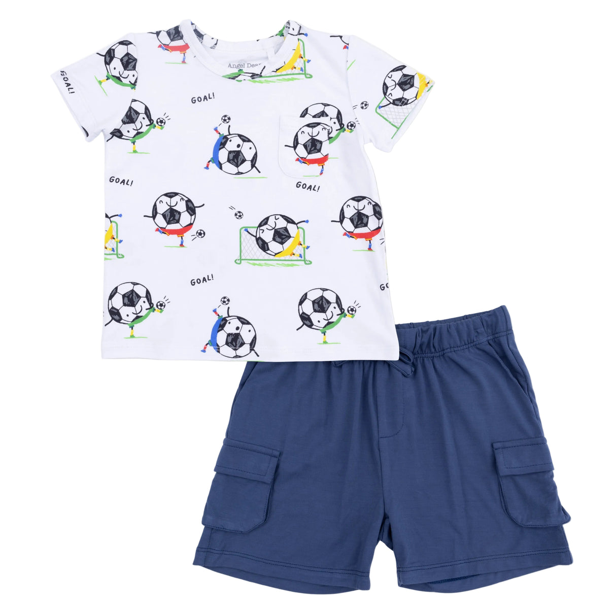 Soccer Balls Playing Soccer Blue - Crew Neck Tee with Cargo Short